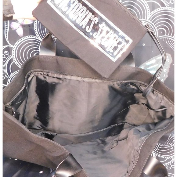 Victoria's Secret Black And Silver Sequin Tote With Wristlet - Picture 4 of 8